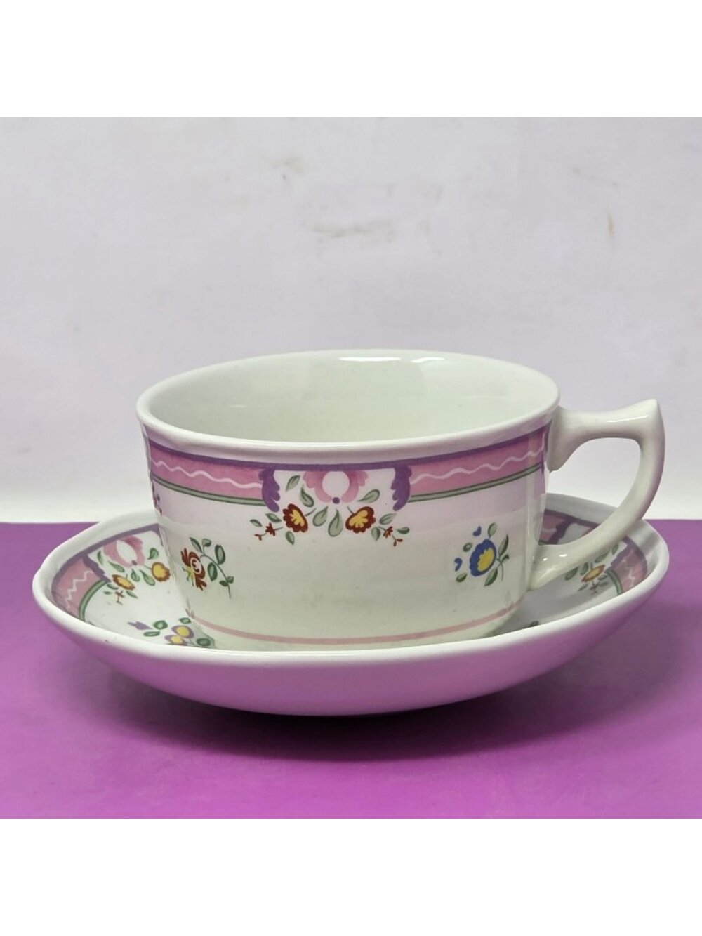 Alice Exclusive Made In England Cup & Saucer Floral Pink & Purple Design